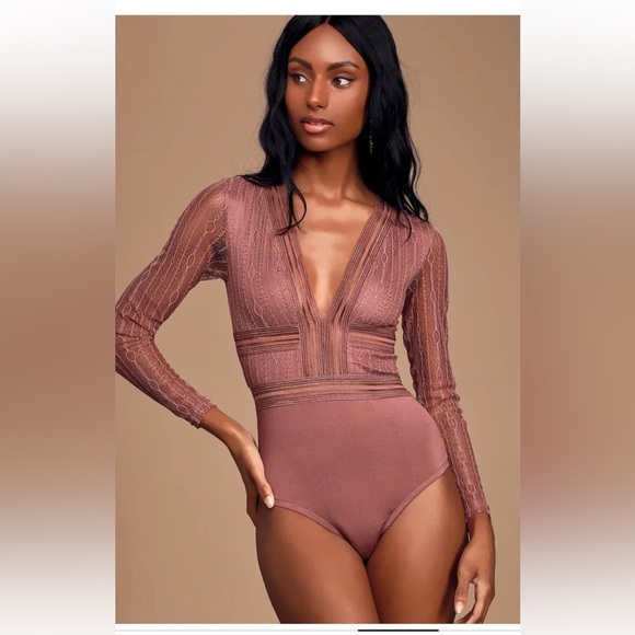 NWT - Lulu's Casita Mauve Pink Sheer Lace Long Sleeve Bodysuit - Picture 3 of 12